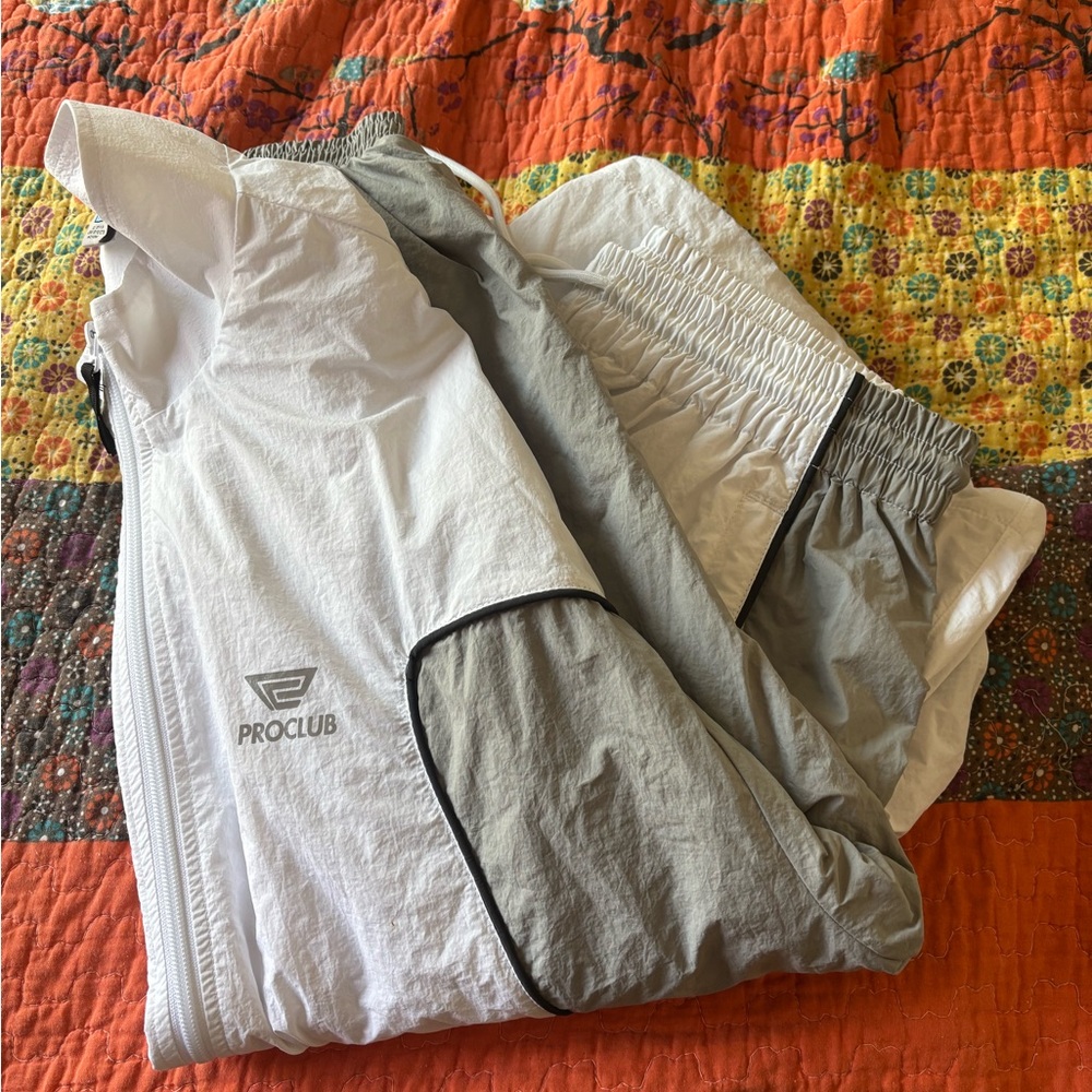 Pro Club White and Gray Windbreaker Jacket